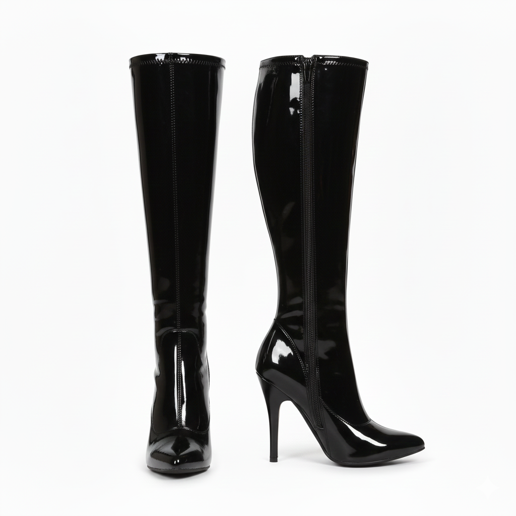 Golden Beads Women, laddies Knee high stretch Kinky Fetish Stiletto Heel boots with side zip and pointed toe for sexy look