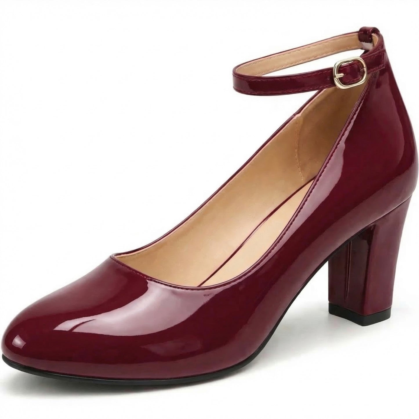 Ankle Strap Block Heels Court Shoes For Women High Heel Ladies