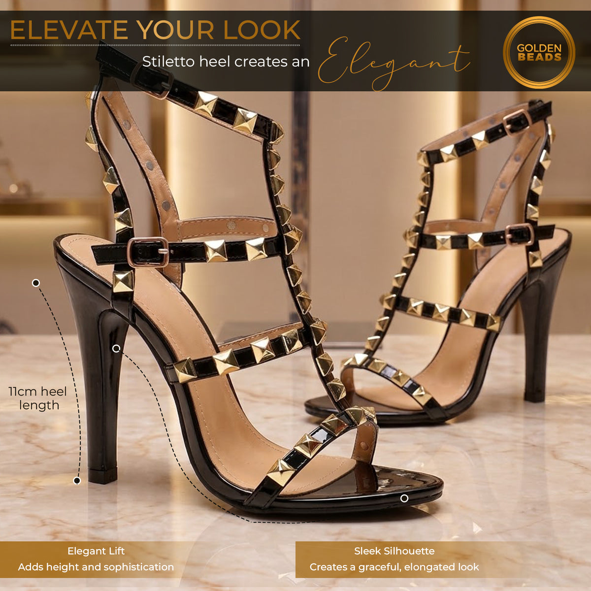Womens ladies ankle strap studded rivet gladiators block mid heels sandals
