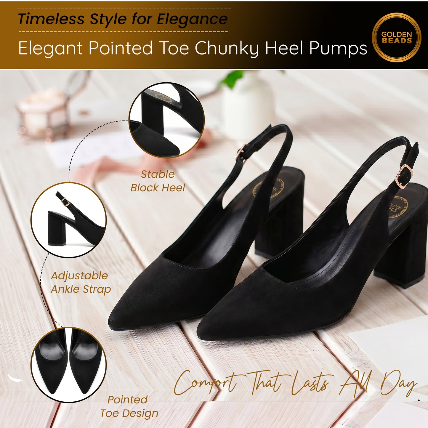 Women’s Elegant Pointed Toe Court Shoes Ankle Strap Chunky Heels, Block Heel Sandals Pumps for Wedding & Party UK Size 3-8
