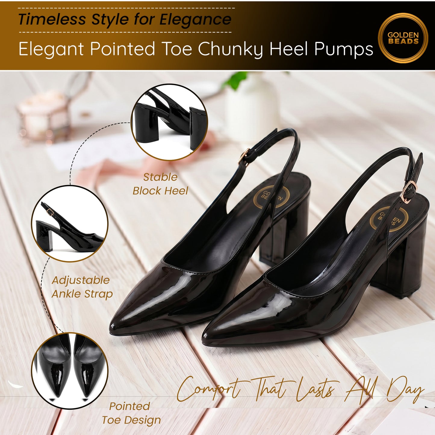 Women’s Elegant Pointed Toe Court Shoes Ankle Strap Chunky Heels, Block Heel Sandals Pumps for Wedding & Party UK Size 3-8