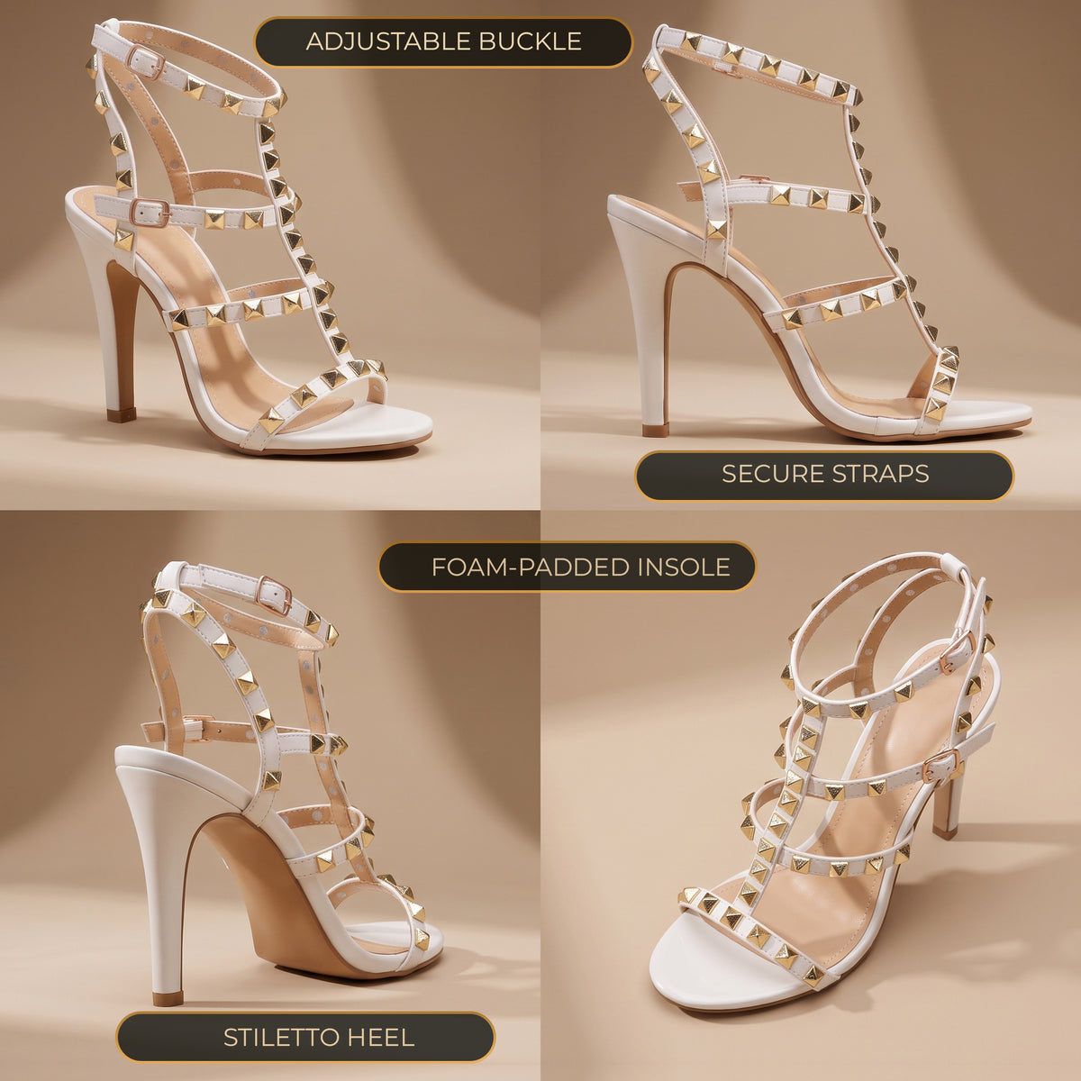 Womens ladies ankle strap studded rivet gladiators block mid heels sandals