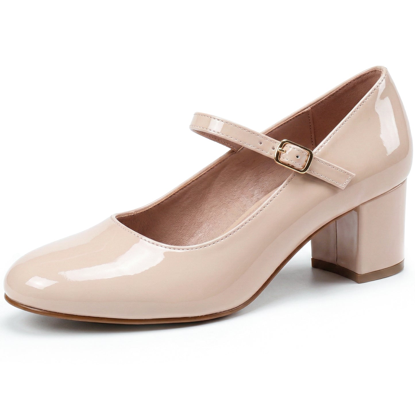 Women’s Elegant Signature Mary Jane Low Mid-Block Heels Pumps Cushioned Comfort Ankle Strap Court Shoes Wide & Extra Wide Fit