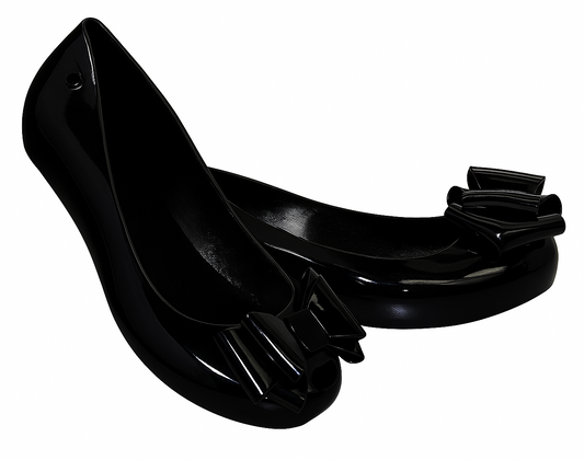Women's Black Jelly Stylish Shoes Bow Comfortable Slip-On Ballerina Flats for Casual Outings, Summer Walks & Beachwear