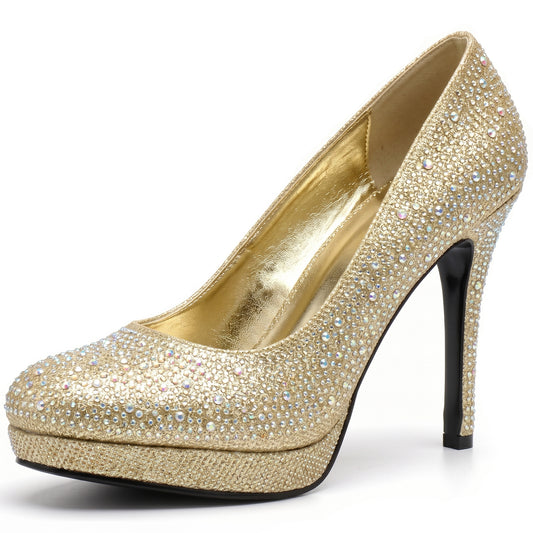 Ladies women high heel diamante court shoes sparkly party bridal wedding shoe