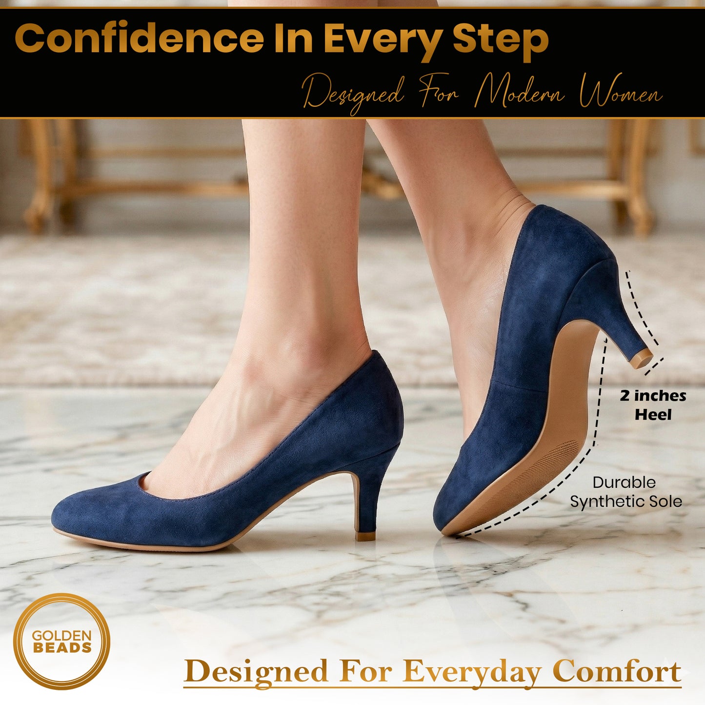 Womens Ladies Low Kitten Heels for Office, Work, Night Out and Party Court Shoes