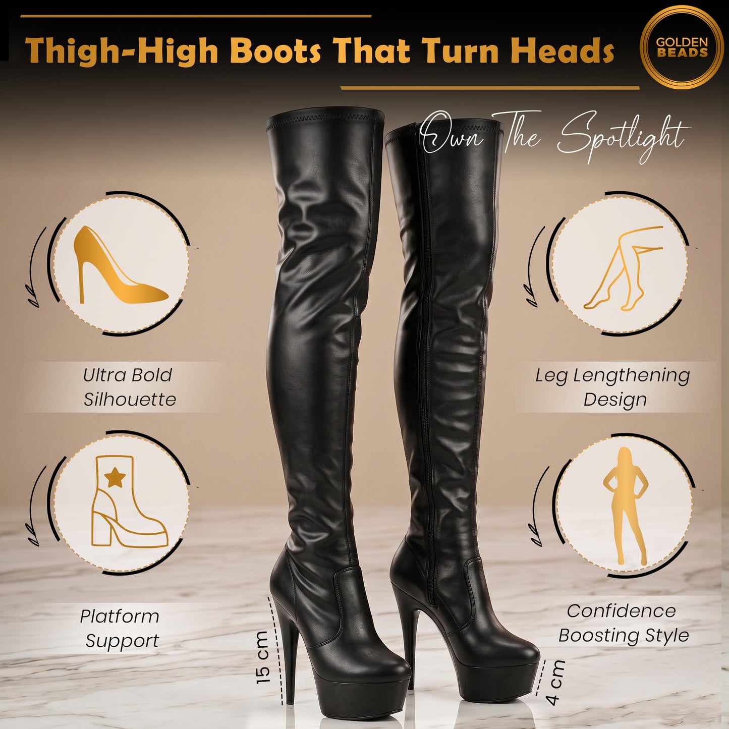 Women ladies boots thigh high Stiletto Heel Wide Leg Stretch Fetish Platform Boots with side zip