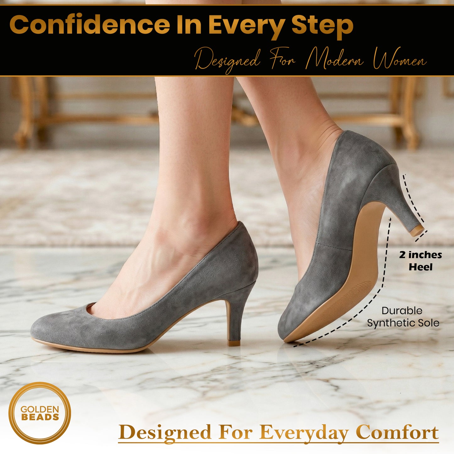 Womens Ladies Low Kitten Heels for Office, Work, Night Out and Party Court Shoes