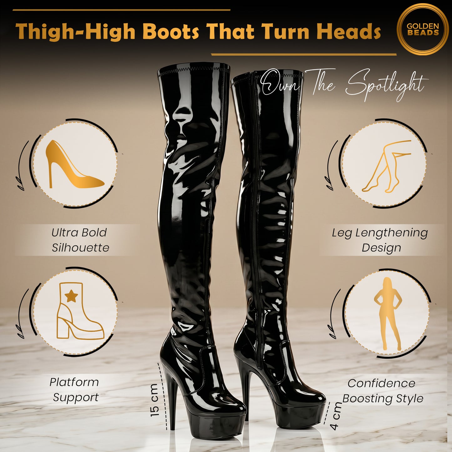 Women ladies boots thigh high Stiletto Heel Wide Leg Stretch Fetish Platform Boots with side zip