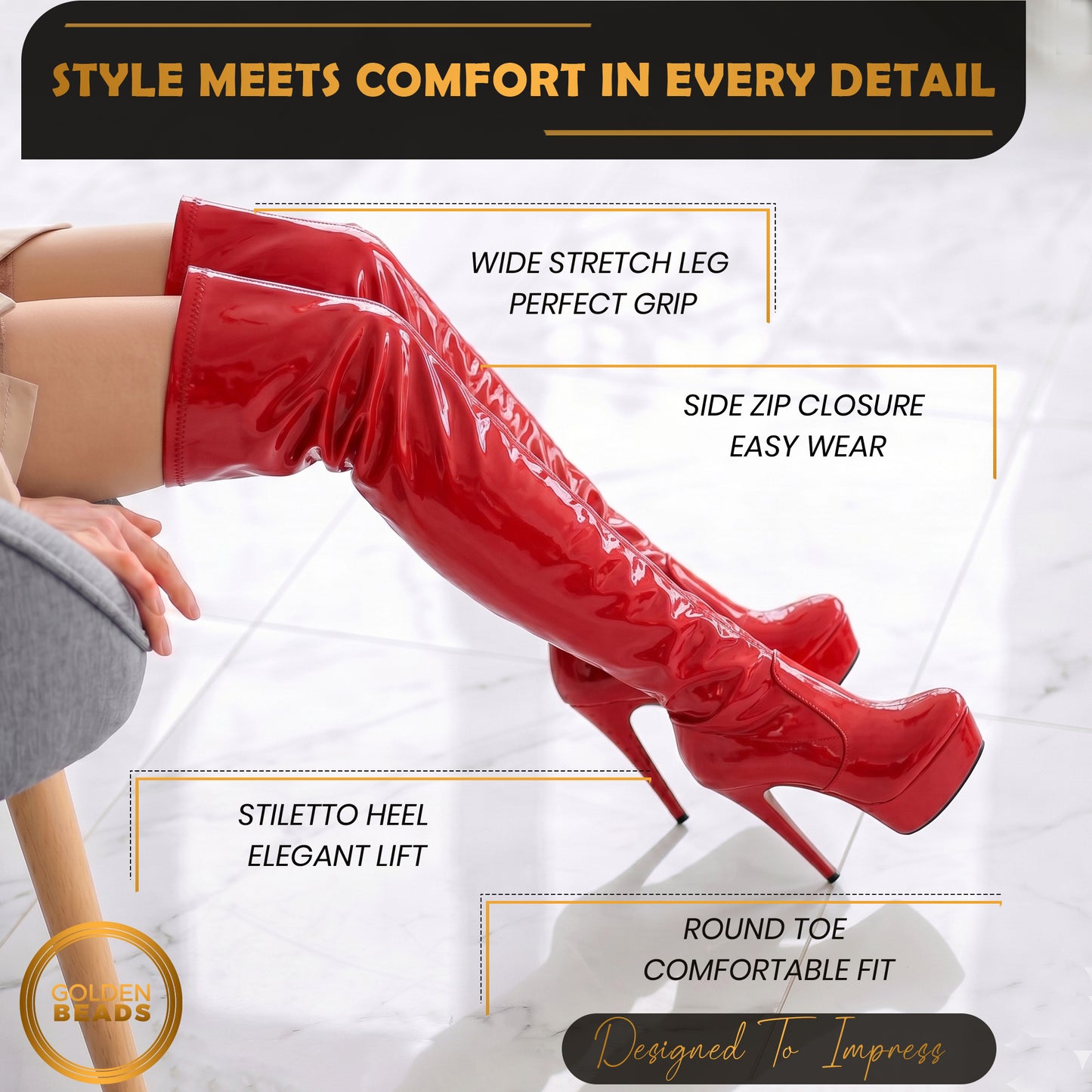 Women ladies boots thigh high Stiletto Heel Wide Leg Stretch Fetish Platform Boots with side zip