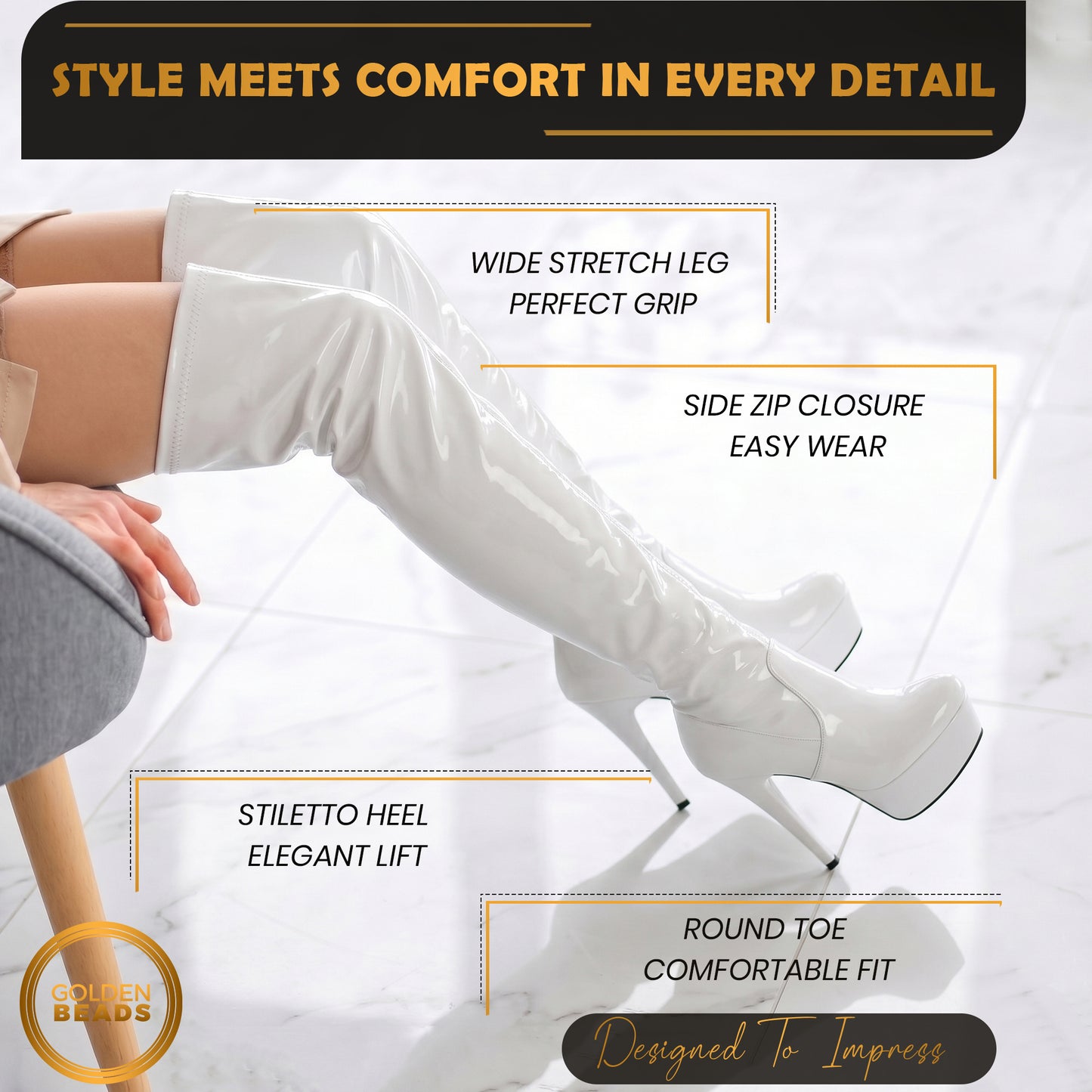 Women ladies boots thigh high Stiletto Heel Wide Leg Stretch Fetish Platform Boots with side zip