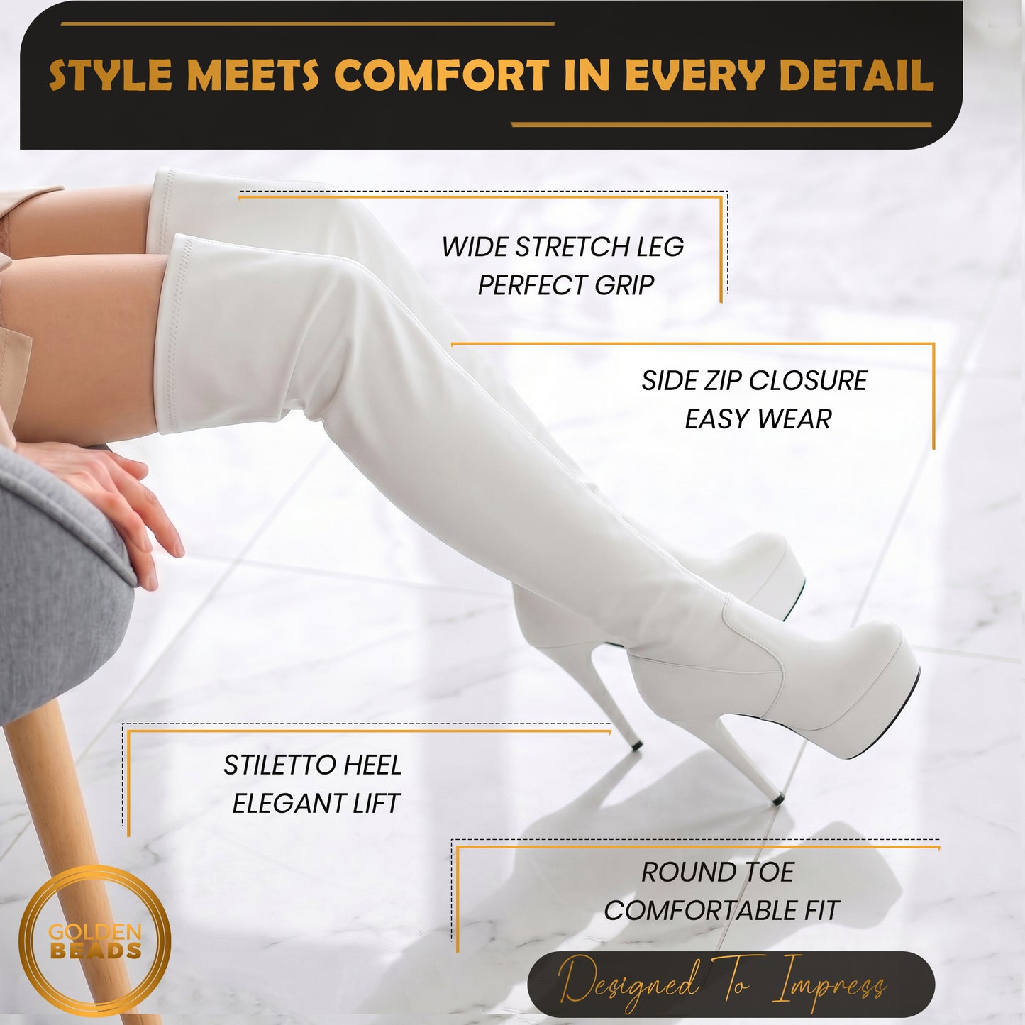 Women ladies boots thigh high Stiletto Heel Wide Leg Stretch Fetish Platform Boots with side zip
