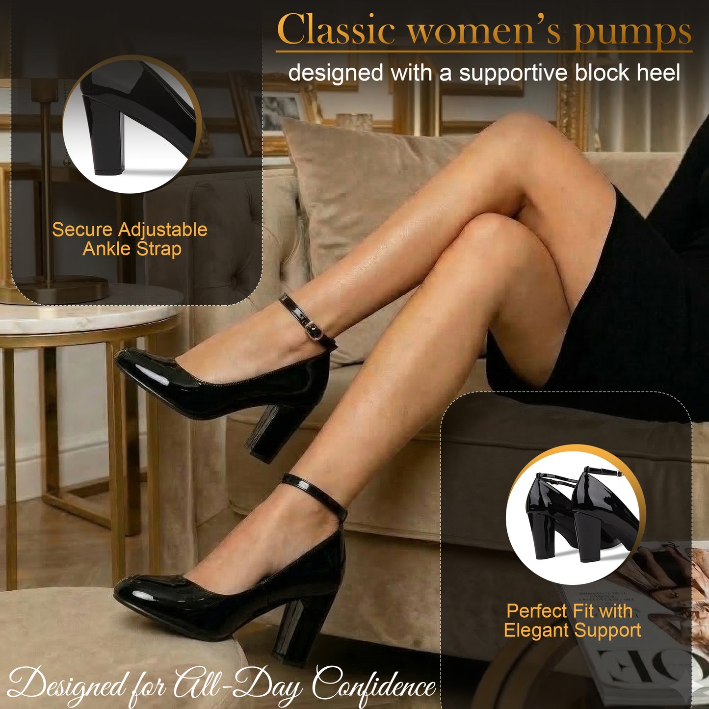 Womens Ladies Block Heel Ankle Strap Work Court Evening Dress Girls Shoes Pumps