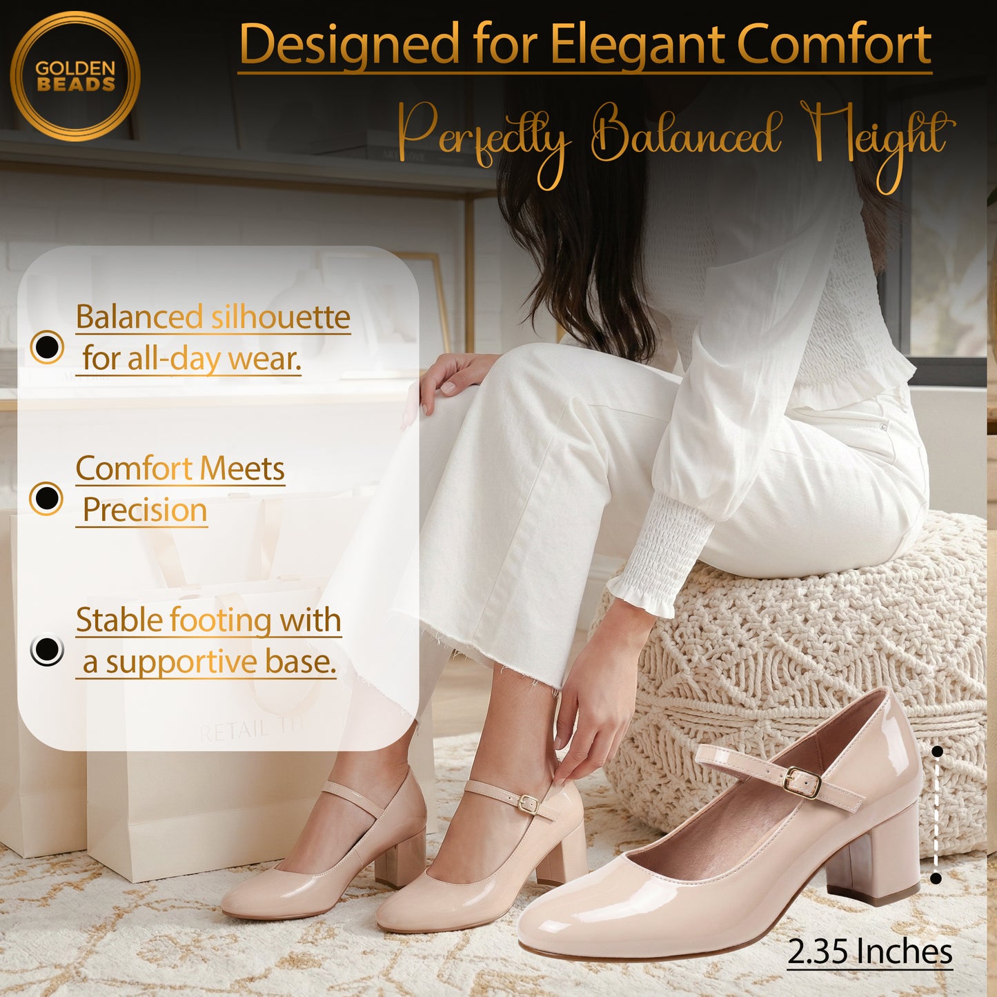 Women’s Elegant Signature Mary Jane Low Mid-Block Heels Pumps Cushioned Comfort Ankle Strap Court Shoes Wide & Extra Wide Fit