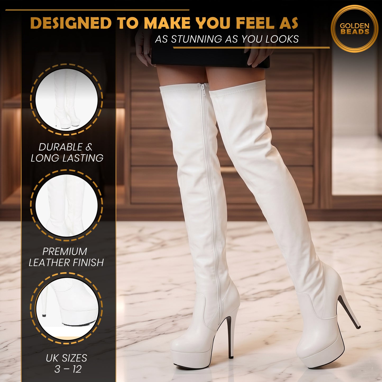 Women ladies boots thigh high Stiletto Heel Wide Leg Stretch Fetish Platform Boots with side zip