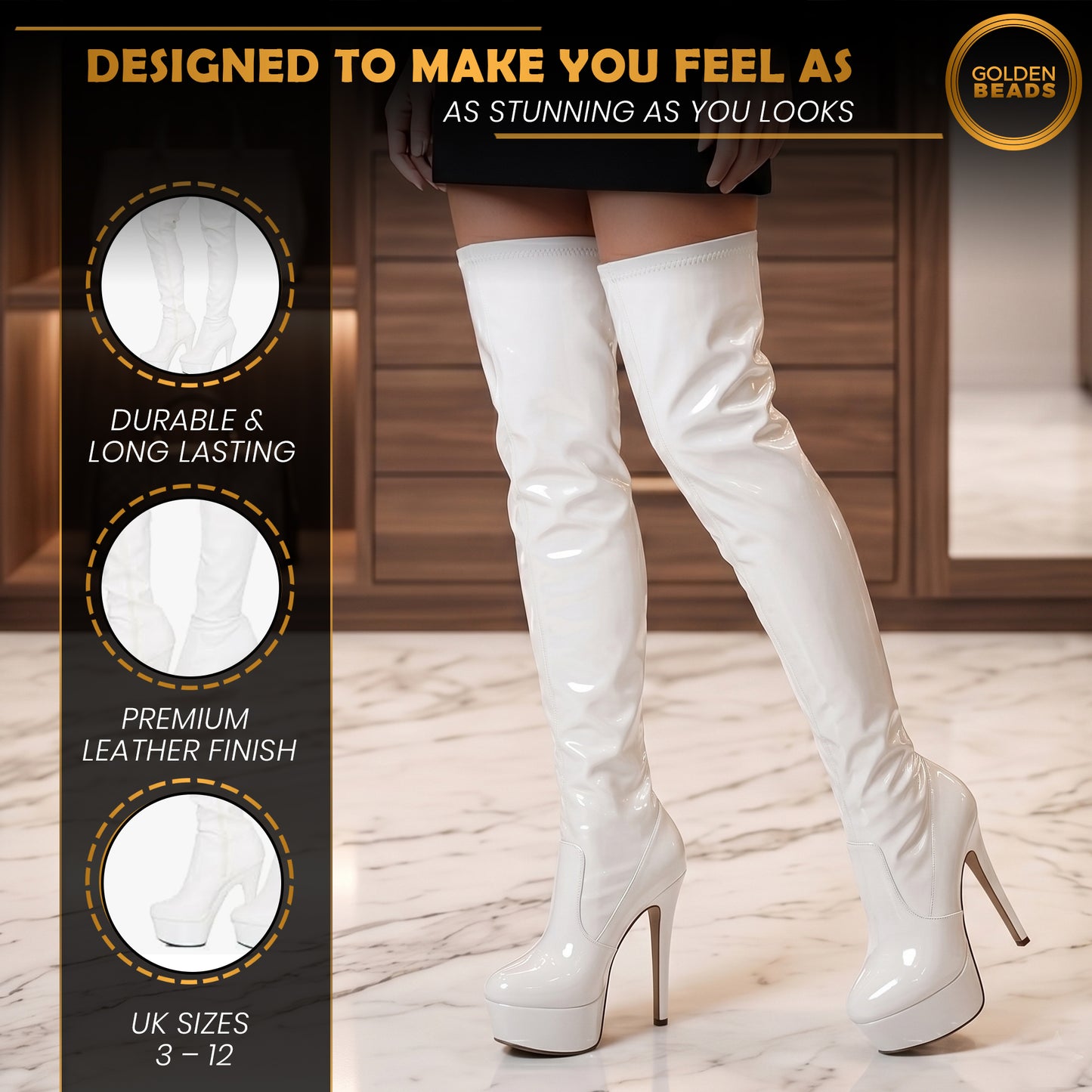 Women ladies boots thigh high Stiletto Heel Wide Leg Stretch Fetish Platform Boots with side zip
