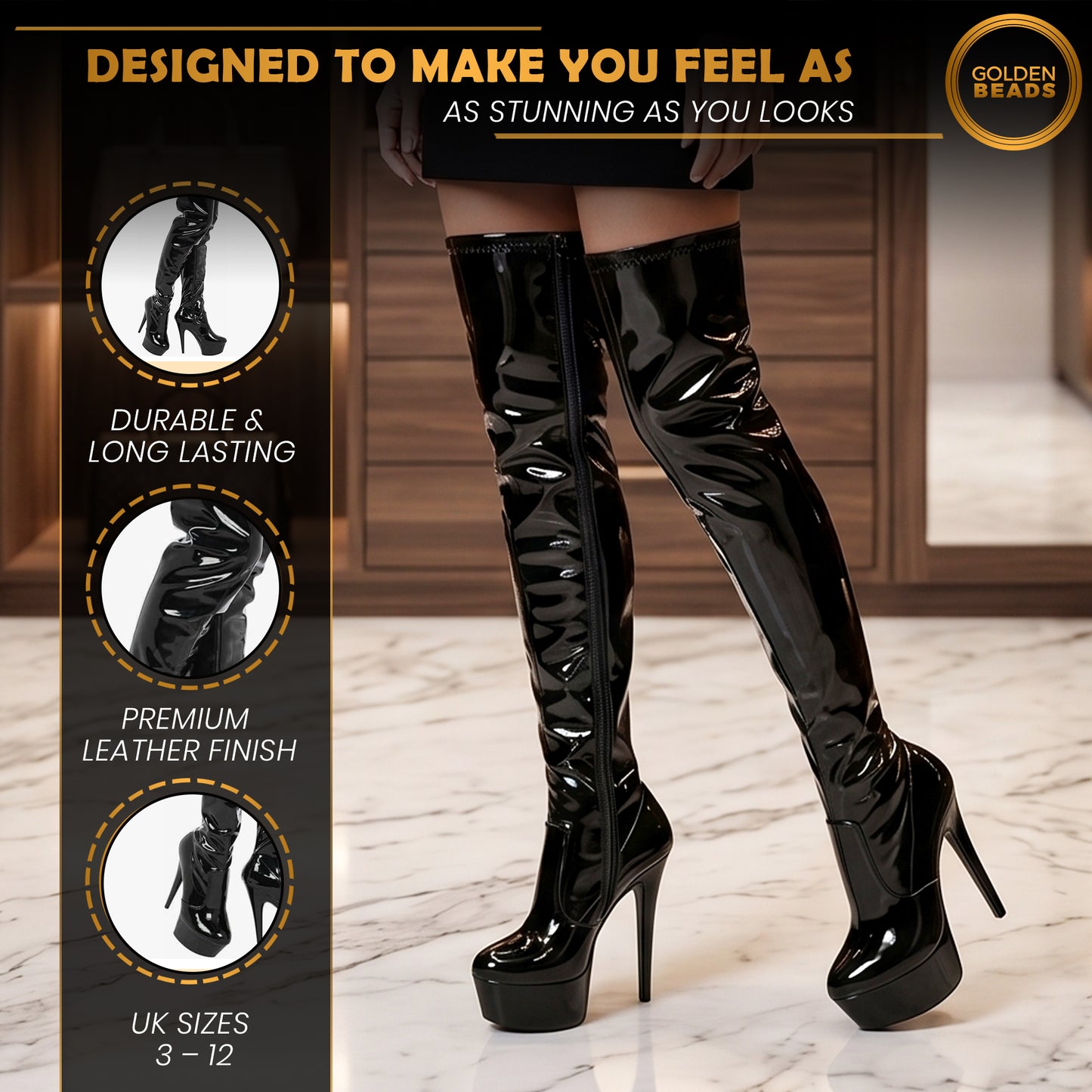 Women ladies boots thigh high Stiletto Heel Wide Leg Stretch Fetish Platform Boots with side zip