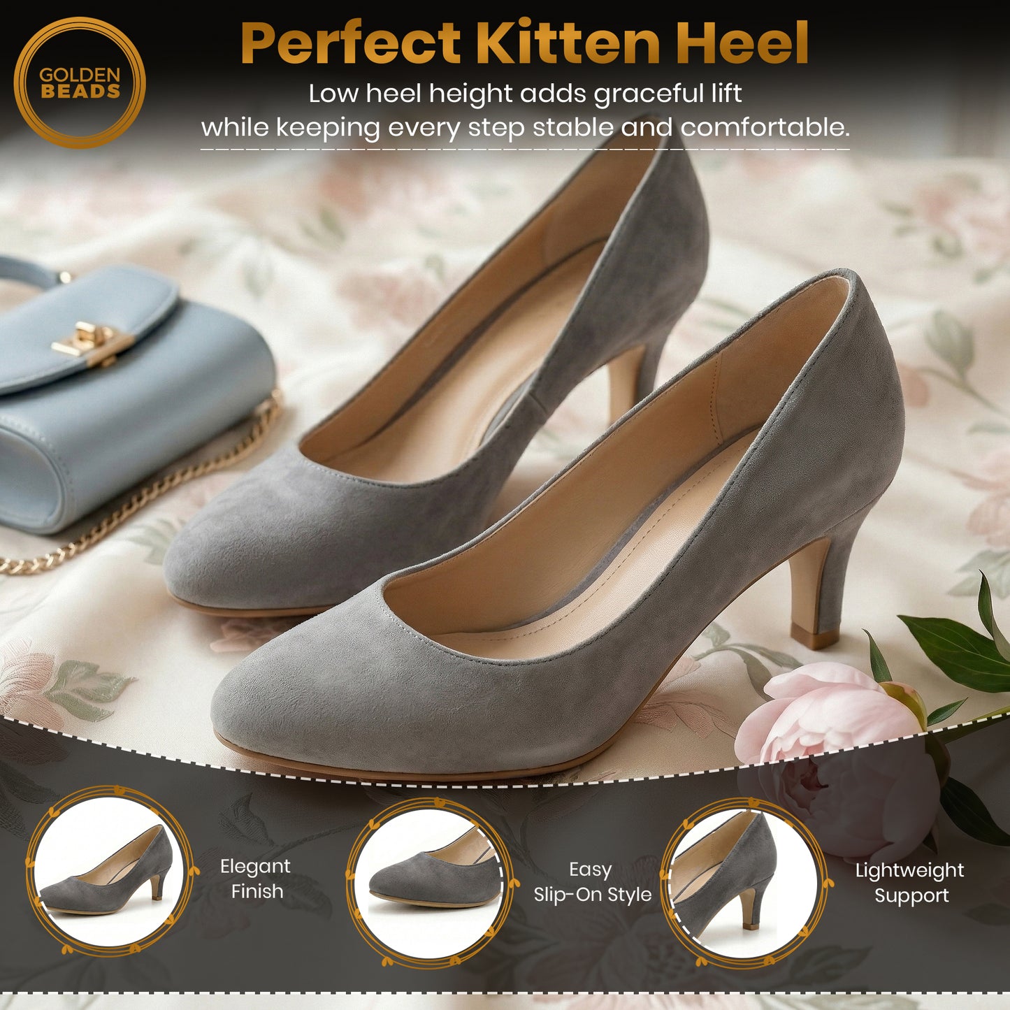 Womens Ladies Low Kitten Heels for Office, Work, Night Out and Party Court Shoes