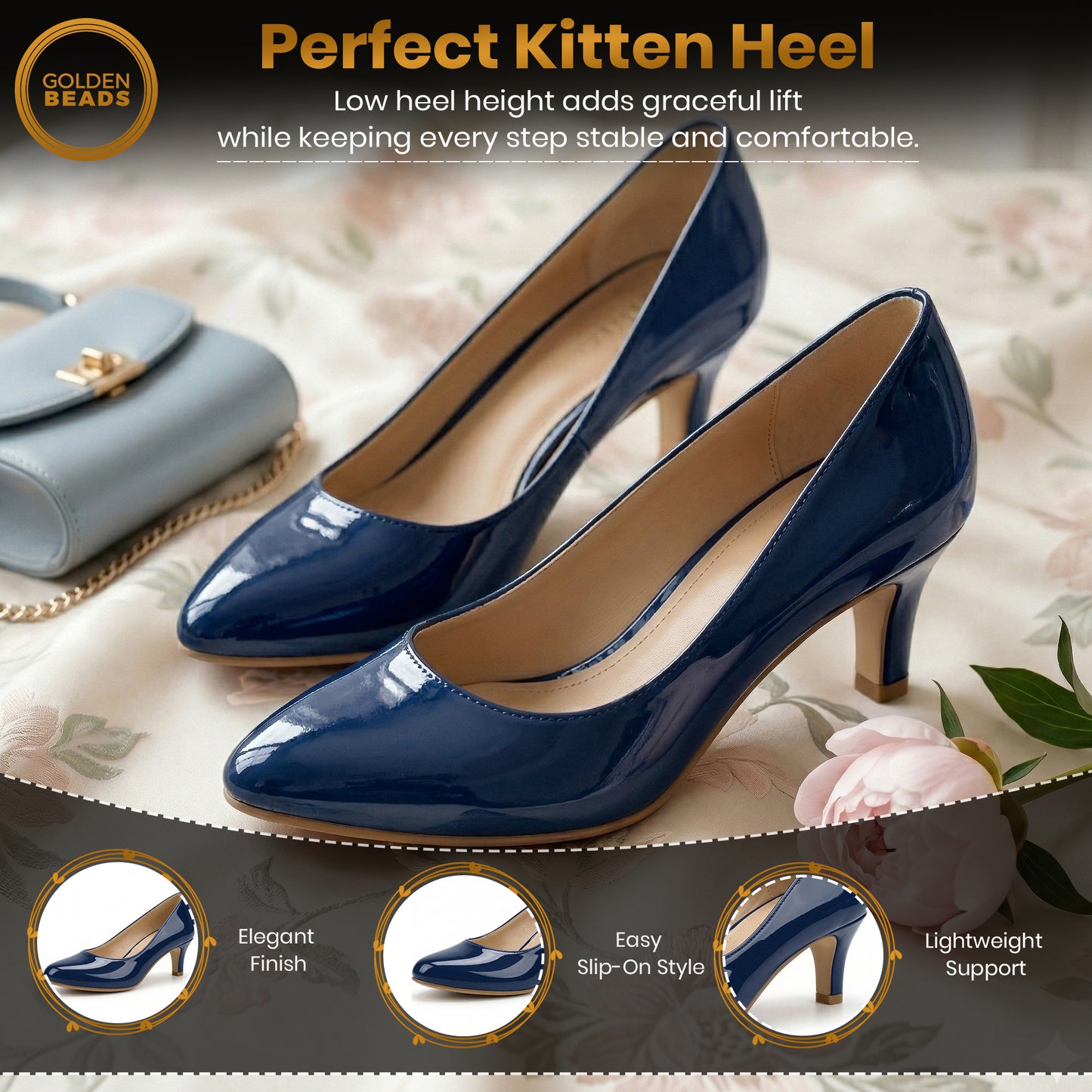 Womens Ladies Low Kitten Heels for Office, Work, Night Out and Party Court Shoes