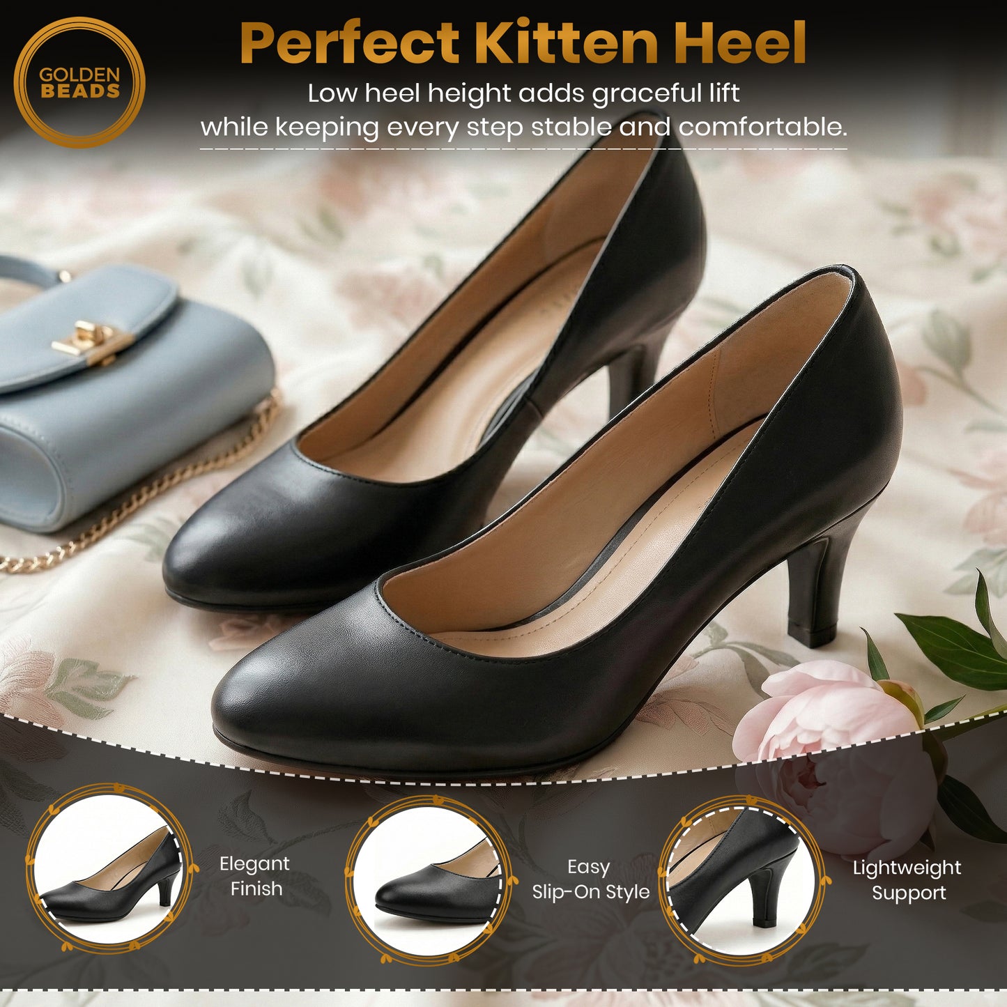 Womens Ladies Low Kitten Heels for Office, Work, Night Out and Party Court Shoes