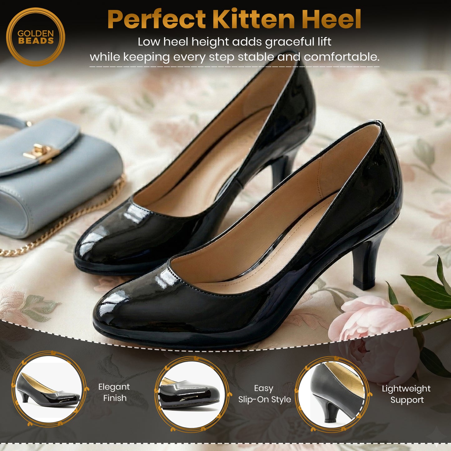 Ladies Womens Low Kitten Heel Work Court Evening Girls Shoes Pumps