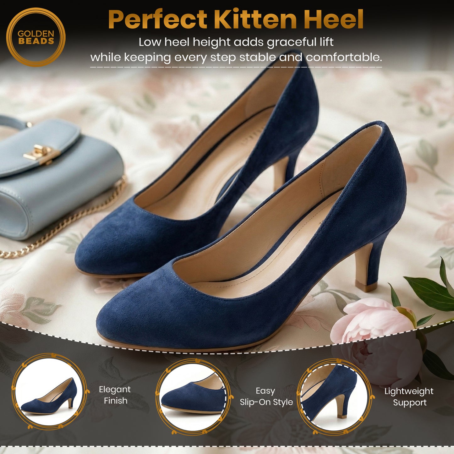 Womens Ladies Low Kitten Heels for Office, Work, Night Out and Party Court Shoes