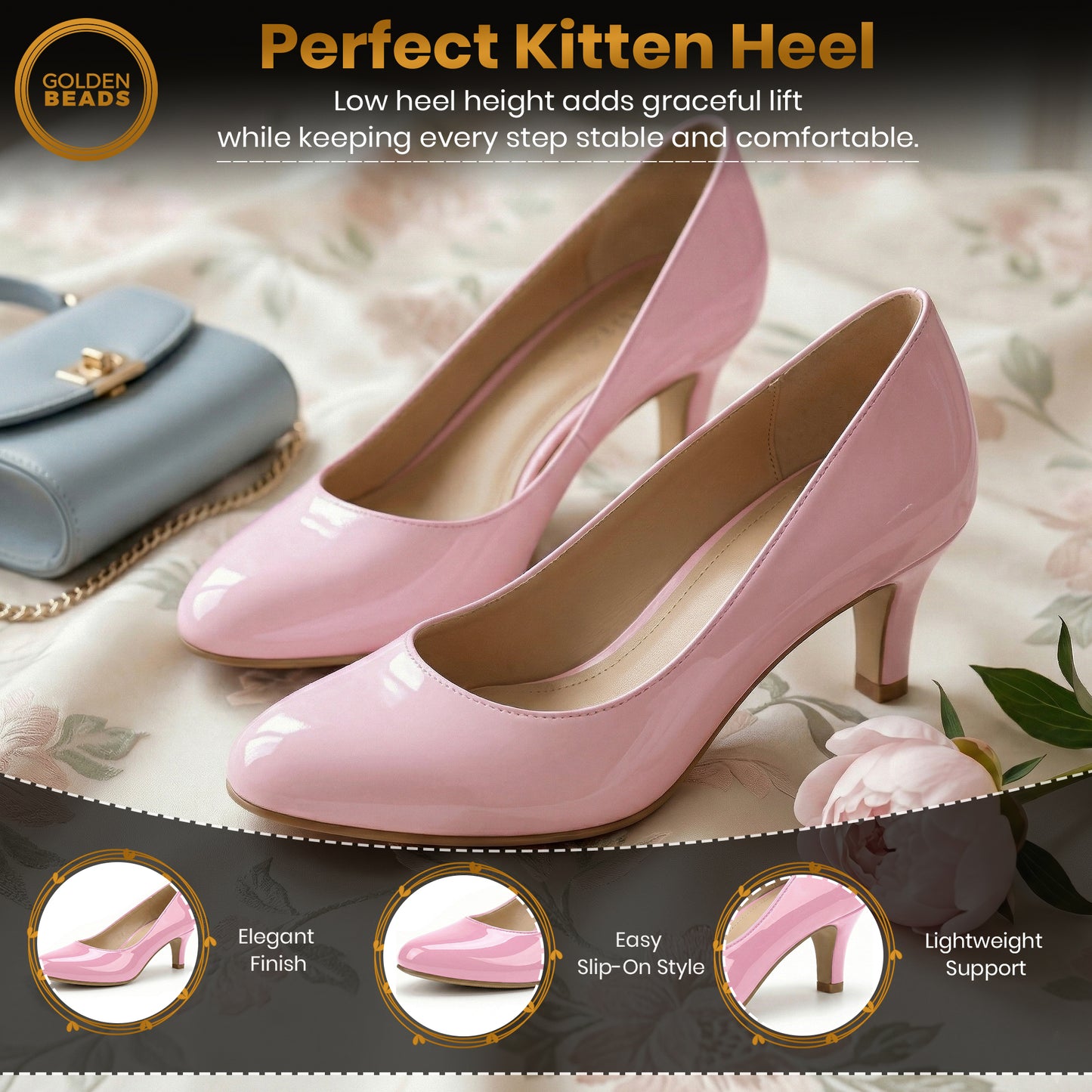 Ladies Womens Low Kitten Heel Work Court Evening Girls Shoes Pumps