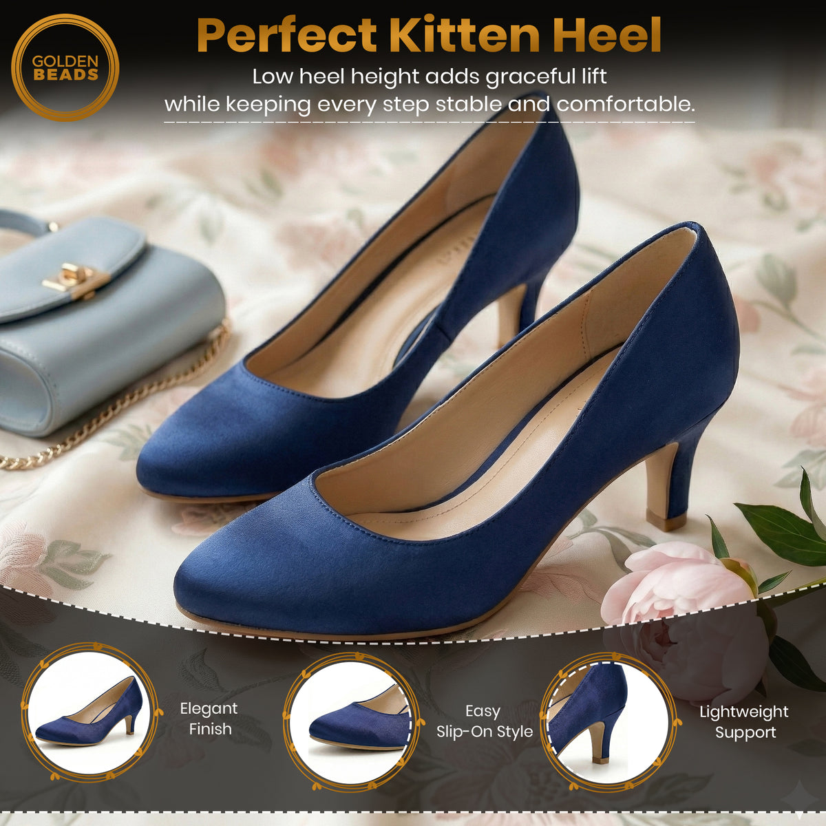 Womens Ladies Low Kitten Heels for Office, Work, Night Out and Party Court Shoes