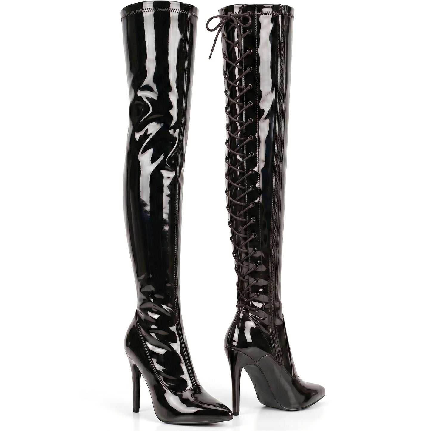 Women thigh high heel boots, Lace-up kinky fetish over the knee heels, elegant shoes