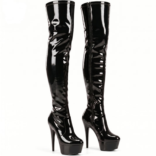 Women ladies boots thigh high Stiletto Heel Wide Leg Stretch Fetish Platform Boots with side zip