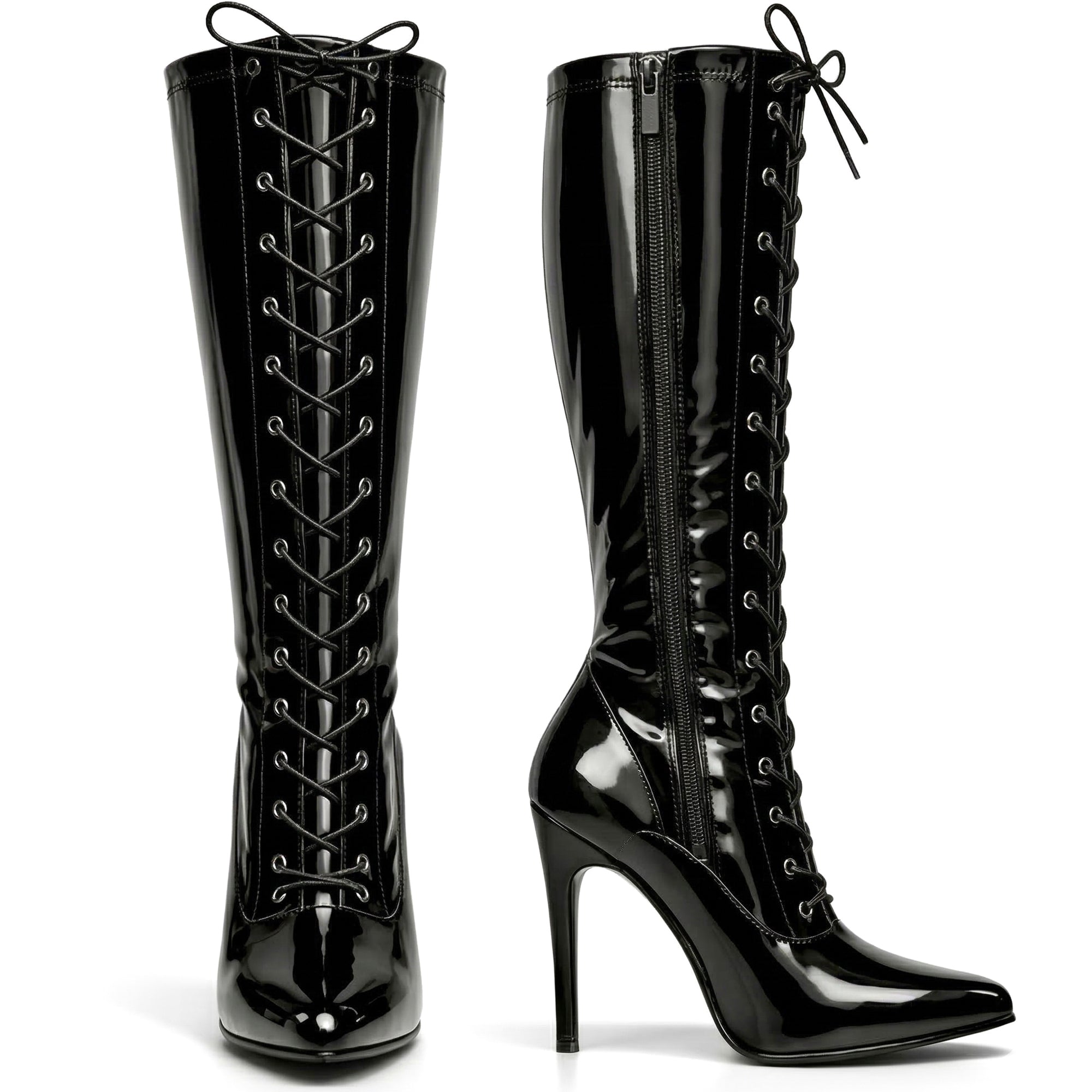Golden Beads Women ladies boots Knee high Stiletto heel front lace-up
