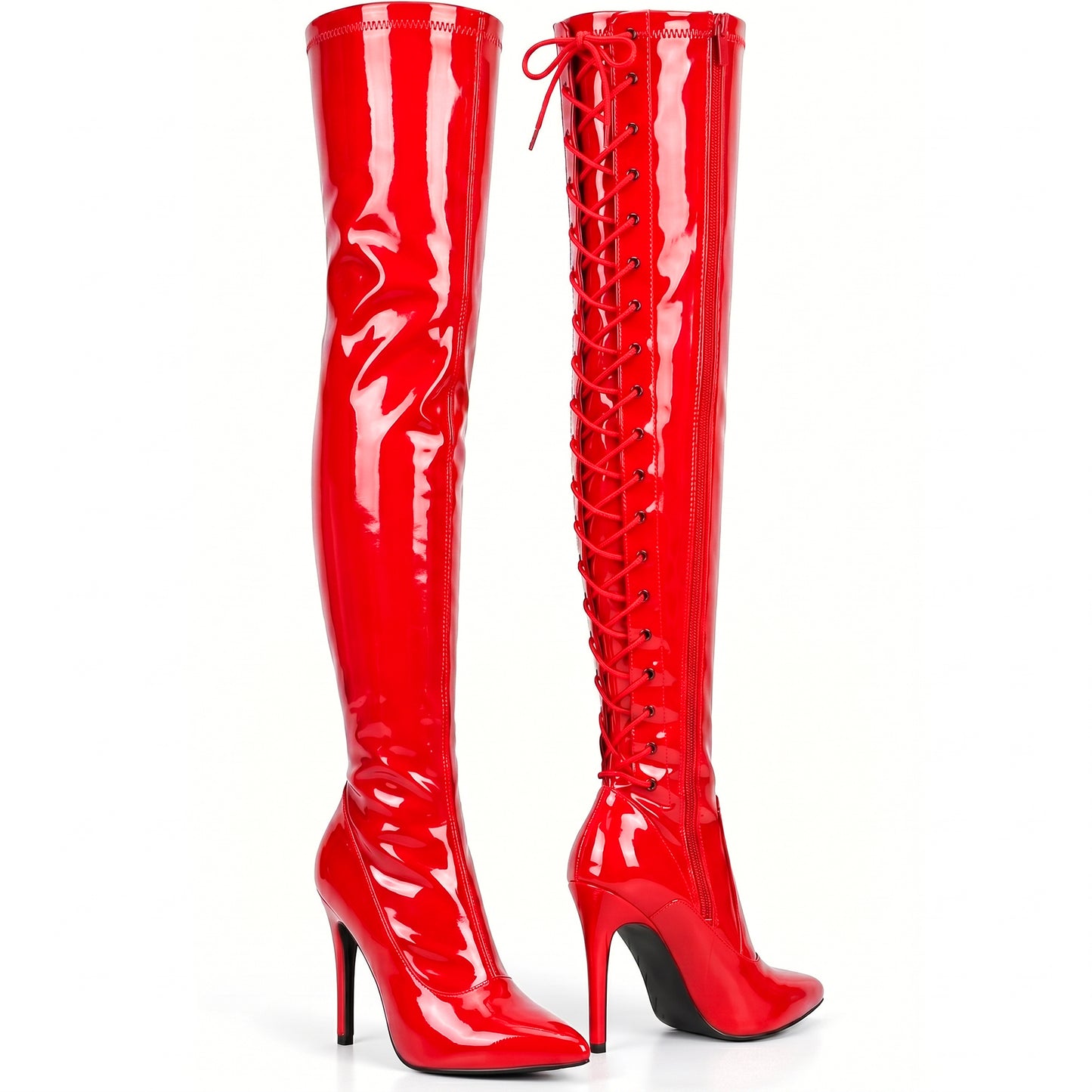 Women thigh high heel boots, Lace-up kinky fetish over the knee heels, elegant shoes