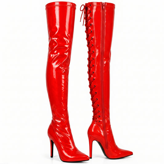 Women thigh high heel boots, Lace-up kinky fetish over the knee heels, elegant shoes