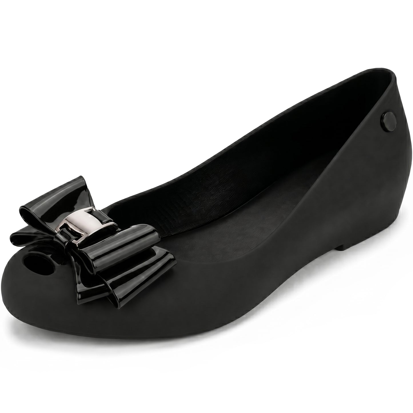 Women's Black Jelly Stylish Shoes Bow Comfortable Slip-On Ballerina Flats for Casual Outings, Summer Walks & Beachwear
