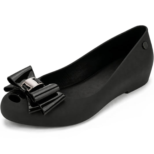 Women’s Black Jelly Ballet Flats Bow Comfortable Slip-On Ballerina Pumps for Casual & Everyday Wear Shoes UK Sizes 3-8