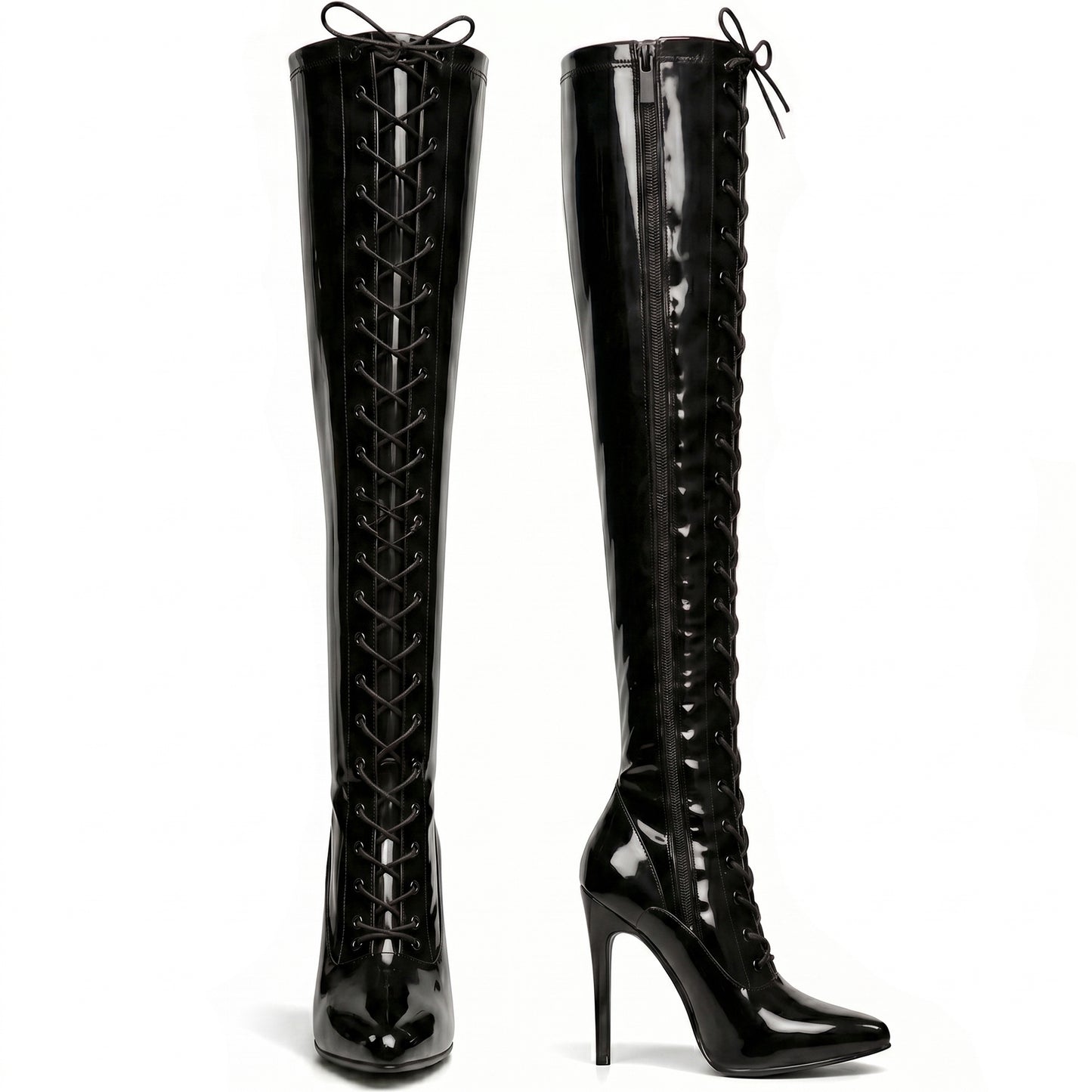 Women ladies boots thigh high heel over the knee boots front Lace-up with side zip