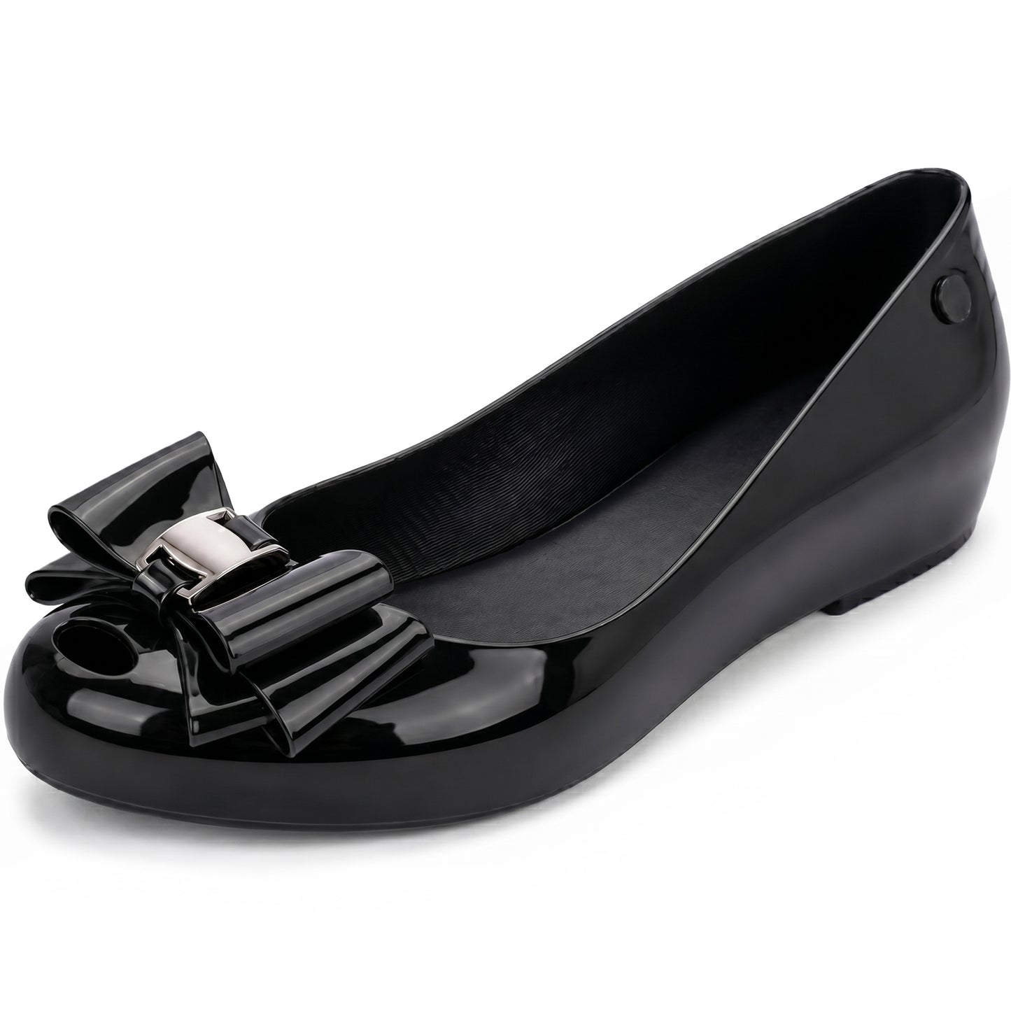 Women's Black Jelly Stylish Shoes Bow Comfortable Slip-On Ballerina Flats for Casual Outings, Summer Walks & Beachwear