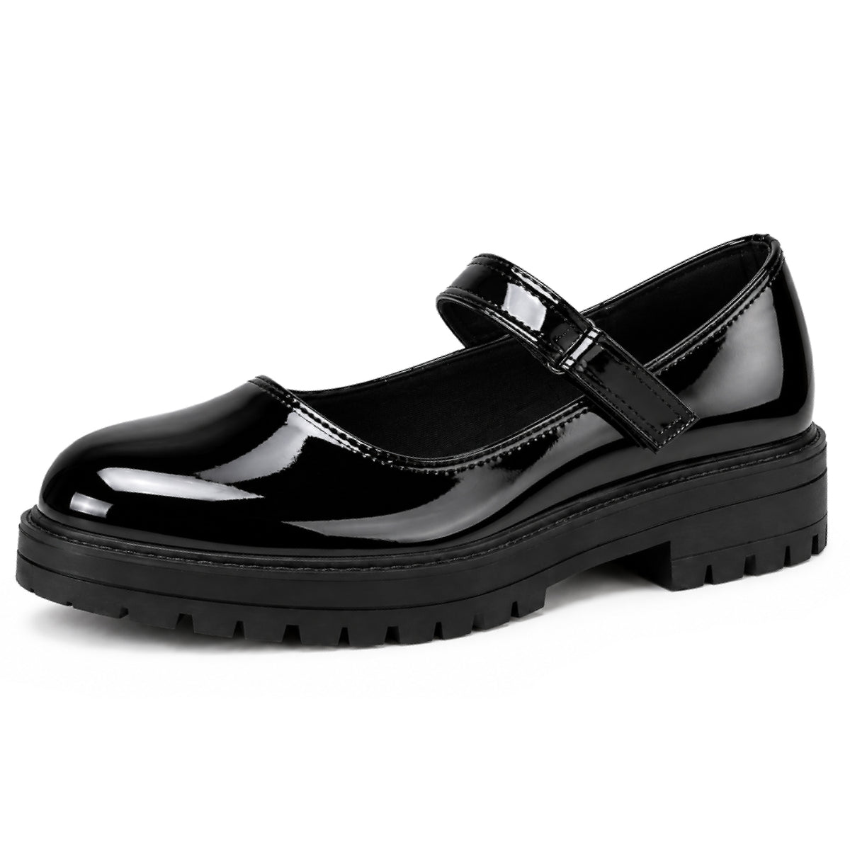 Girls' Black Patent Classic Mary Jane School Shoes Comfy, Non-Slip Uniform Shoes Round Toe with Adjustable Ankle Strap