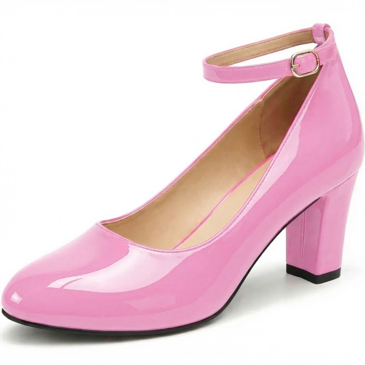 Ankle Strap Block Heels Court Shoes For Women High Heel Ladies