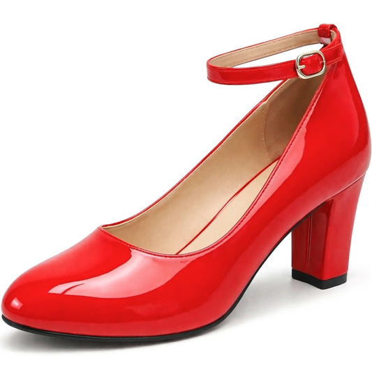 Womens Ladies Block Heel Ankle Strap Work Court Evening Dress Girls Shoes Pumps