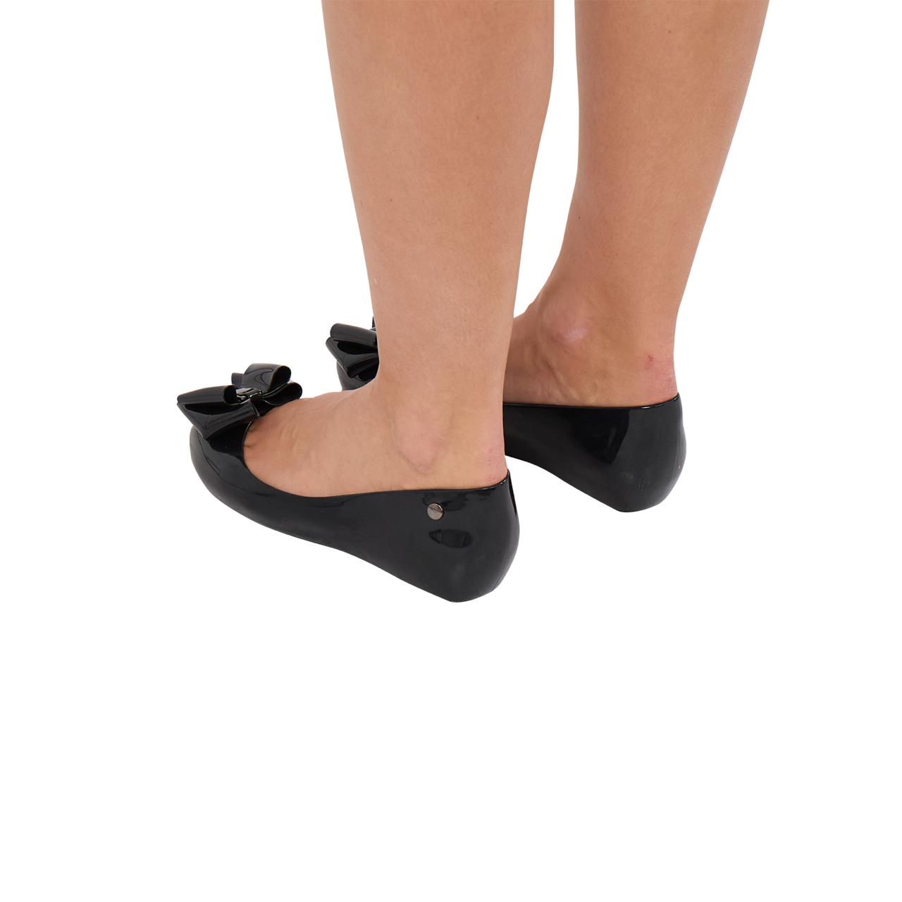 Women's Black Jelly Stylish Shoes Bow Comfortable Slip-On Ballerina Flats for Casual Outings, Summer Walks & Beachwear