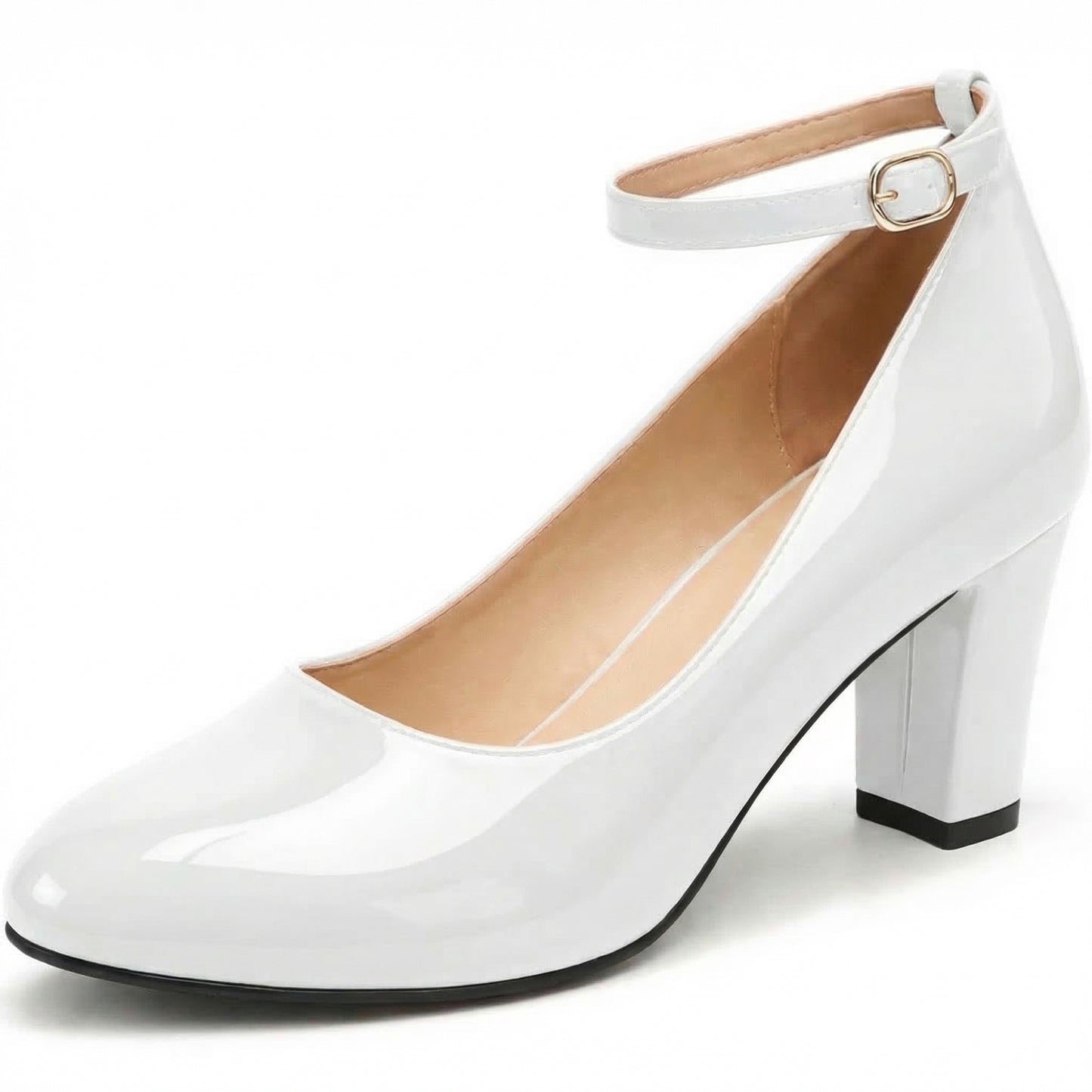 Ankle Strap Block Heels Court Shoes For Women High Heel Ladies
