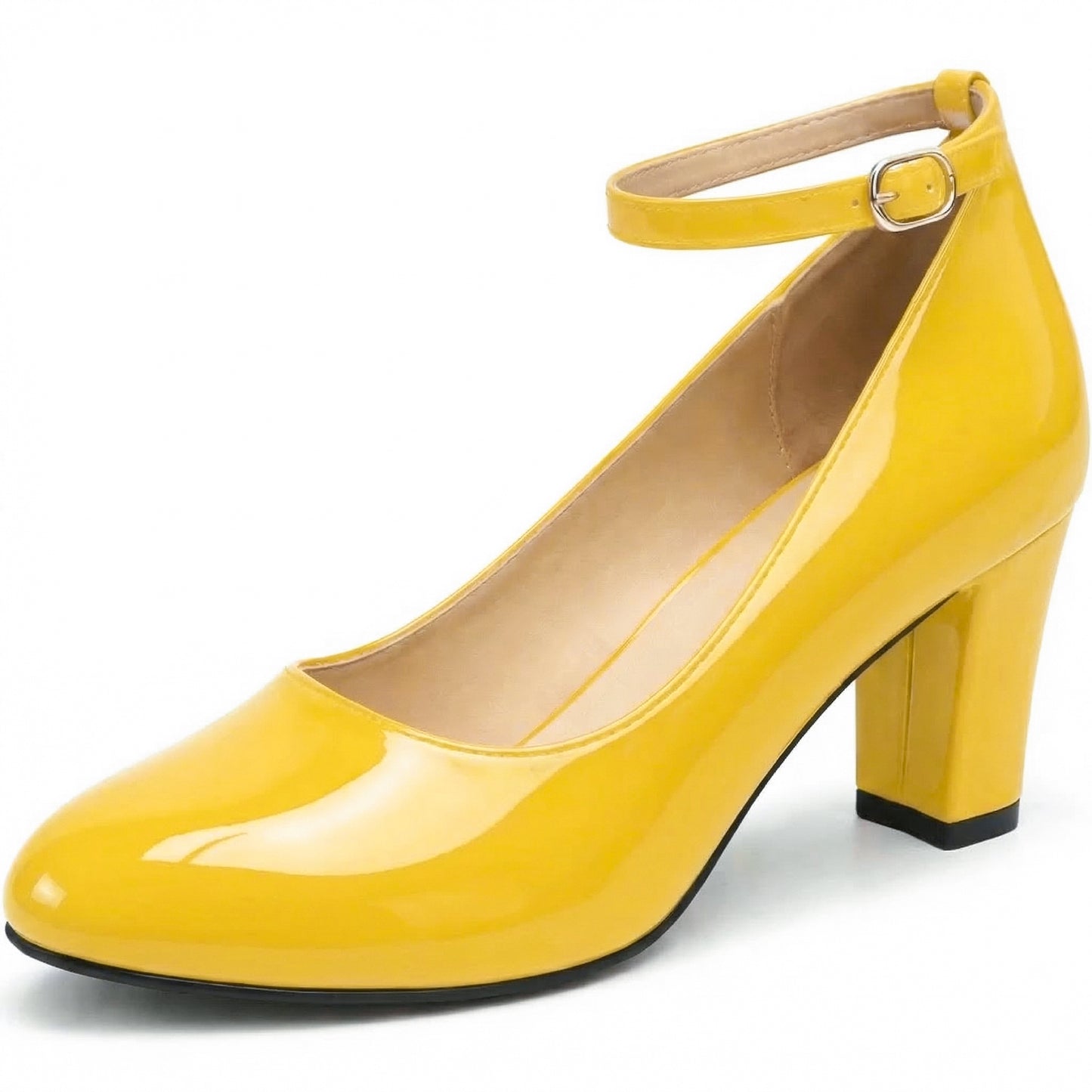 Ankle Strap Block Heels Court Shoes For Women High Heel Ladies