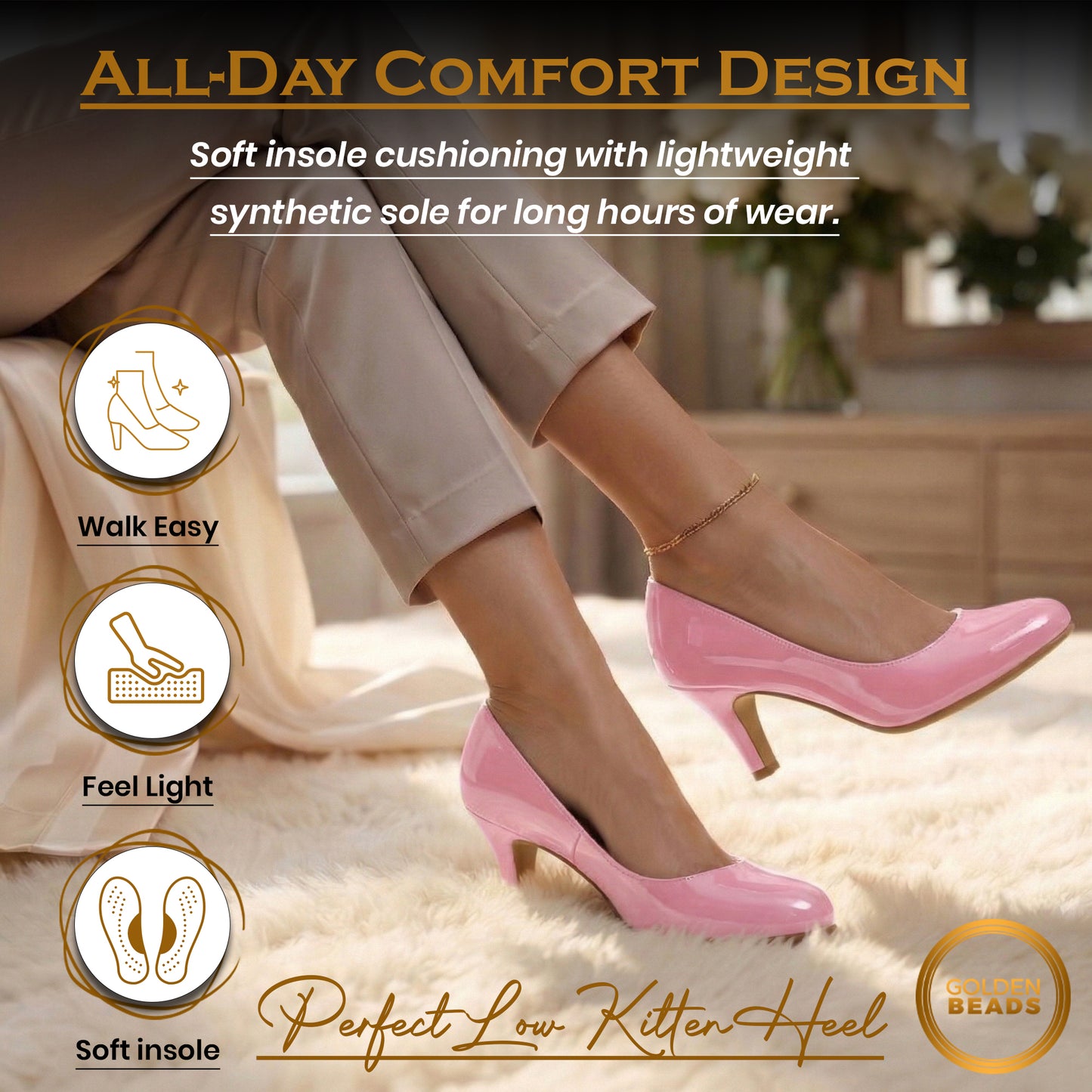Ladies Womens Low Kitten Heel Work Court Evening Girls Shoes Pumps