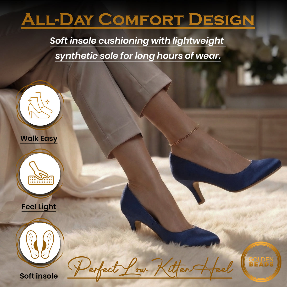 Womens Ladies Low Kitten Heels for Office, Work, Night Out and Party Court Shoes