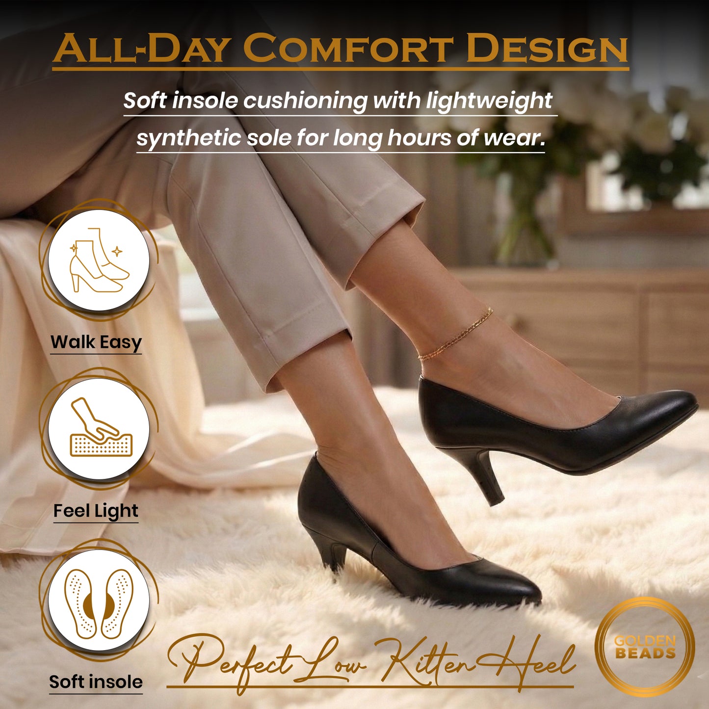Womens Ladies Low Kitten Heels for Office, Work, Night Out and Party Court Shoes