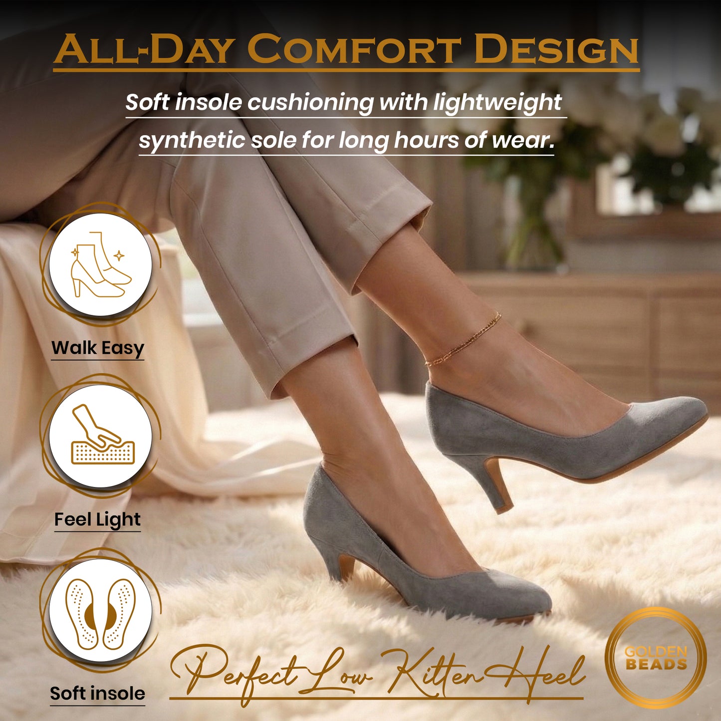 Womens Ladies Low Kitten Heels for Office, Work, Night Out and Party Court Shoes