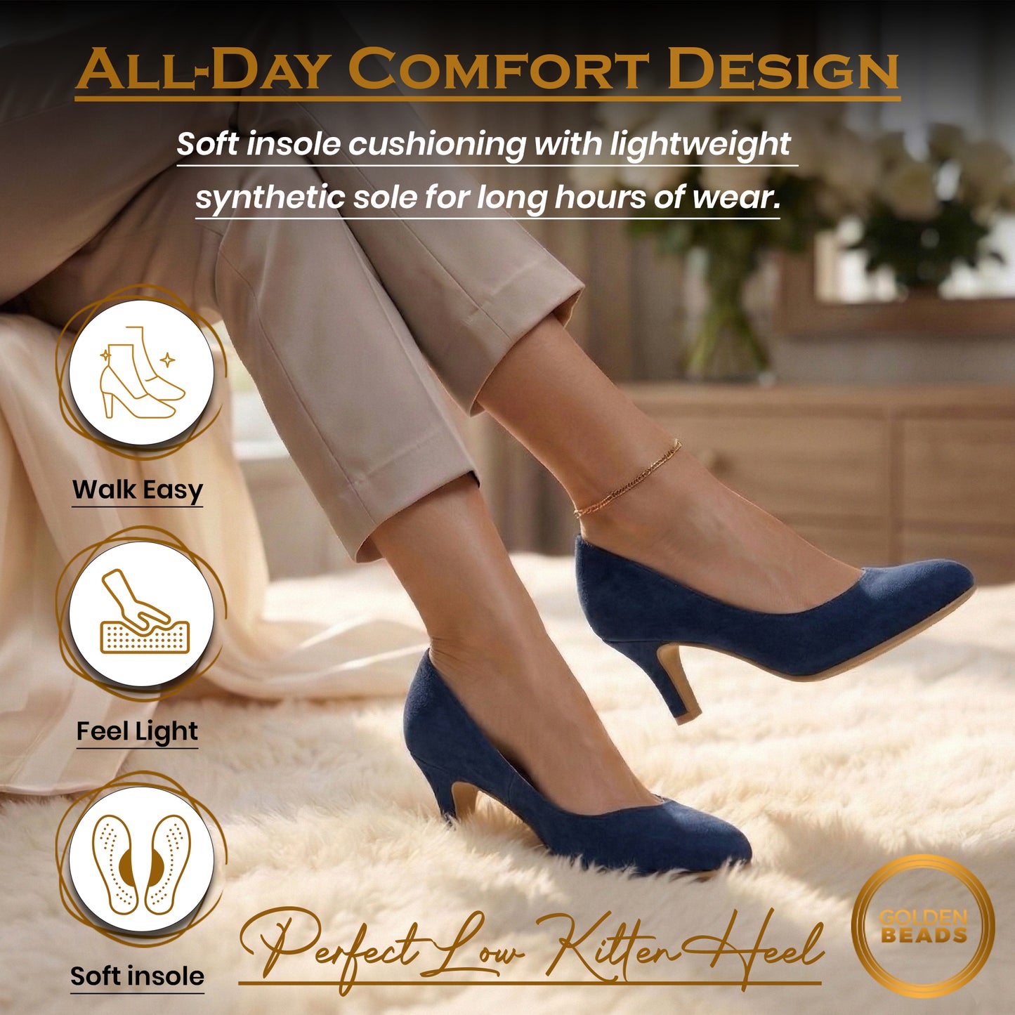 Womens Ladies Low Kitten Heels for Office, Work, Night Out and Party Court Shoes