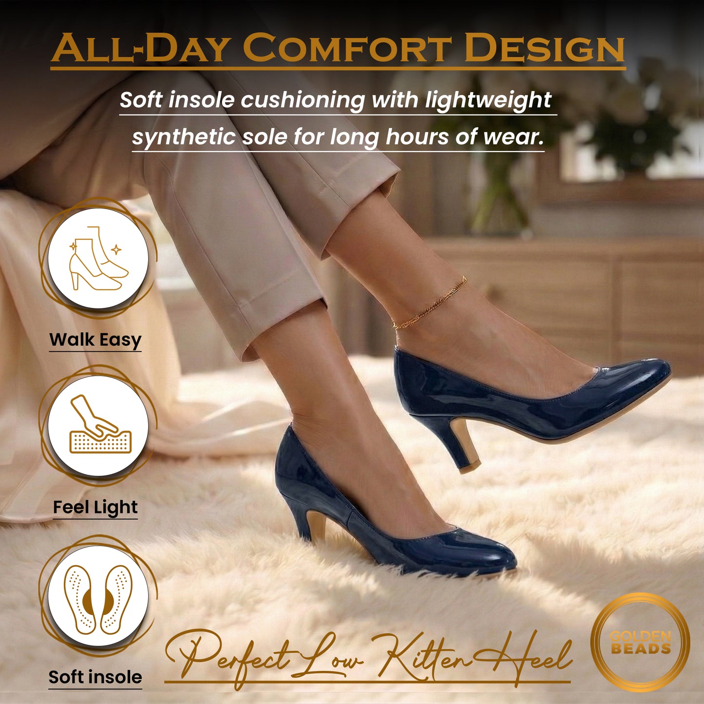 Womens Ladies Low Kitten Heels for Office, Work, Night Out and Party Court Shoes