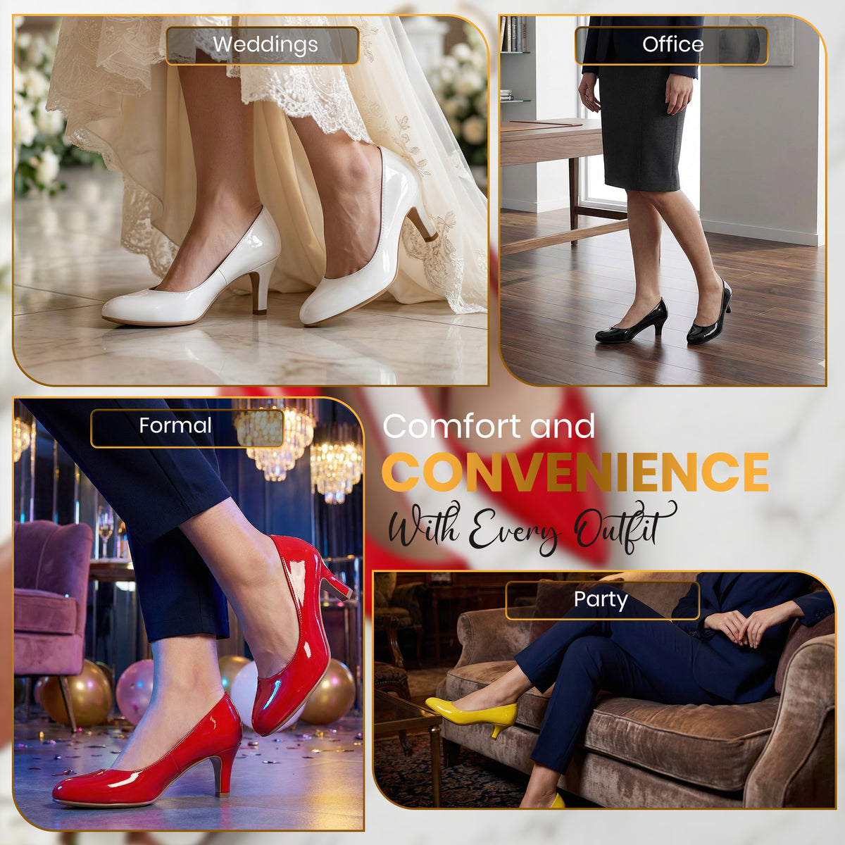 Womens Ladies Low Kitten Heels for Office, Work, Night Out and Party Court Shoes